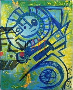 Vibro verde giallo e blu - tecnica mista su tela