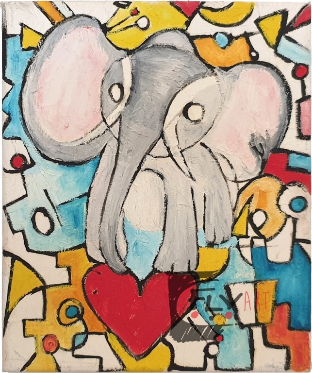 Heart elephant 2 - tecnica mista su tela